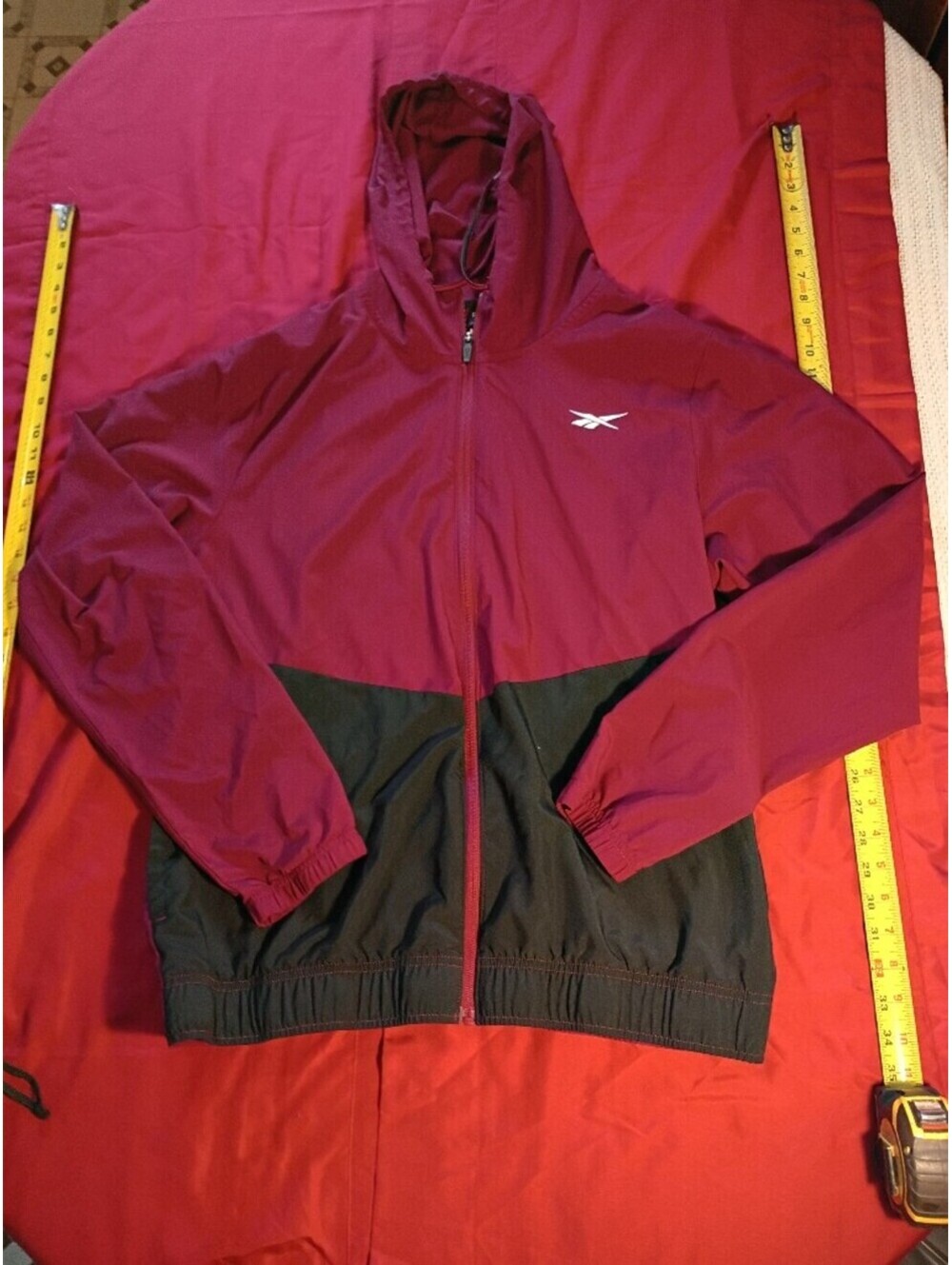 Reebok Large Burgundy and Black Hooded Windbreaker Jacket